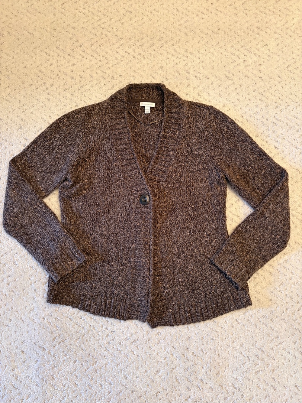 Charter Club Warm V Neck Button Cardigan Sweater Size L Earthy Brown Rough Knit